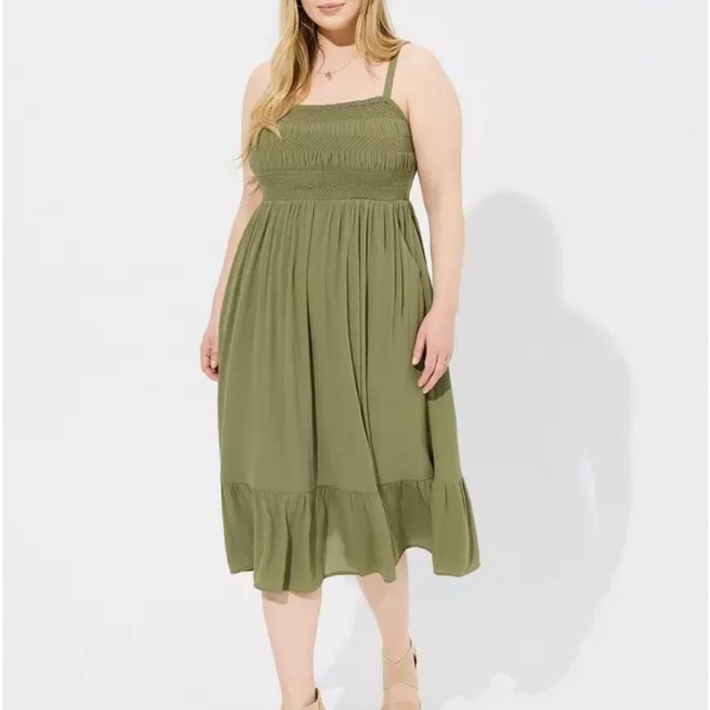 Torrid Olive Smocked A-Line Dress